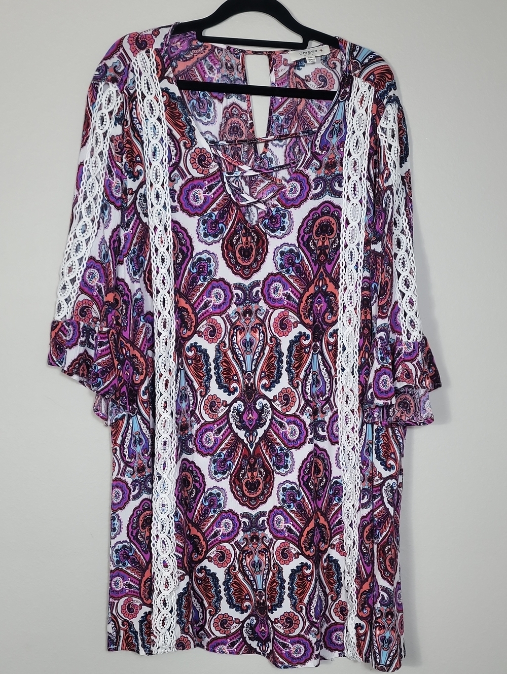 Umgee Paisley Embroidered Lace Dress Size 1X Colorful Boho Hippie Crochet